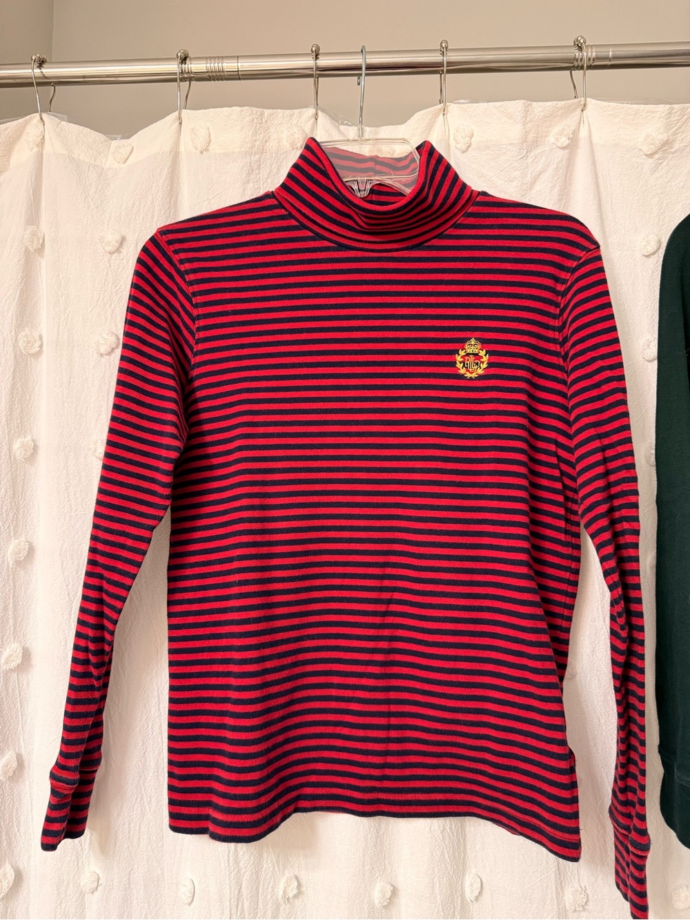 Lauren Ralph Lauren Red & Navy Striped Turtleneck Top Vintage